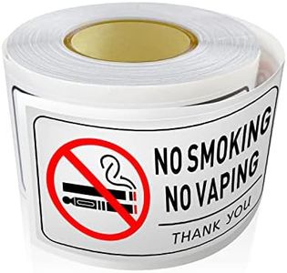 No Smoking No Vaping Sign 10 x 5 cm Self Adhesive No Smoking Vinyl Stickers Roll Removable 200 Pack