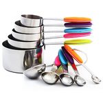 VOJACO Measuring Cups and Measuring Spoons, Measuring Cups and Spoons Set of 10 Pieces, Stainless Steel Measuring Cup Set for Dry Liquid Food, Metal Measure Cups for Kitchen Cooking Baking (Colorful)