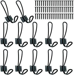 Rustic Entryway Hooks-12 Pack Farmhouse Hooks with Metal Screws Included,Black Decorative Wall Mounted Rustic Coat Hooks Rack, Double Vintage Organizer Hanging Wire Hook Clothes Hanger