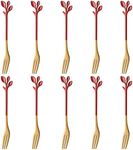 AnSaw 10-Pieces 4.7-inch Small Cocktail Forks With Leaf Handle(Red & Gold)