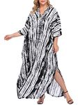 HDE Women UPF 30+ Kaftan Dress Oversize V Neck Long Plus Size Maxi Swim Cover Up, Black Tie Dye, One Size