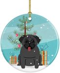 Caroline's Treasures Merry Christmas Tree Pug Black Ceramic Ornament Christmas Tree Hanging Decorations for Home Christmas Holiday, Party, Gift, 3 in, Multicolor