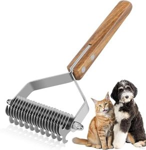 WOPQAEM Undercoat Rake for Dogs - Dual-Sided Deshedding Blade, Wooden Handle, Professional Pet Grooming Tool with Matting Remover & Shedding Control for Double Coat Dogs & Long-Haired Cats, Large