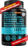 12-in-1 Nootropic Brain Supplement with Caffeine Anhydrous: Ginkgo Biloba for Brain Support, Memory and Focus - B12, Alpha GPC, L Theanine and Choline Supplements with Bioperine with 1321mg (60ct)