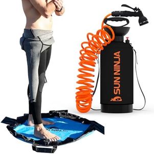 SUN NINJA Portable Shower 8L Bundle with Wetsuit Changing Mat, Outdoor Cleaning Kit, Versatile for Beach, Camping - Black