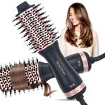 Tresses Touch Hair Dryer Brush Travel Hot Air Brush 2 Inch Oval Blow Dry Hair Brush, 4 in 1 Mini Blow Dry Brush for Drying Smoothing Curling Volumizing, 2 Speed and 3 Heat, 220-240V UK Plug
