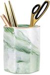 WAVEYU Pencil Holder, Pencil Cup for Desk, Makeup Brush Holder Cup, Cute Pencil Stand Marble Decorative for Kids Durable Ceramic Desk Organizer for Office, Classroom, Home, Green Marble