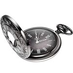 Hicarer Stainless Steel Vintage Pocket Watch Steel Men Analog Watch With Chain (Black)