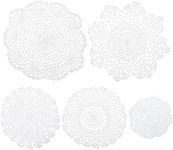 Uxcell Fabric Coasters, 5pcs 3 Sizes - Cotton Woven Crochet Doilies, Lace Embroidery Cup Mat with Floral Pattern for Wedding Party Decoration (White)