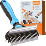 MalsiPree Dog Grooming Brush for Shedding - 2 in 1 Deshedding Tool and Undercoat Rake - Long and Short Haired Dog Brush, Cat Brush - Dematting Comb and Dog Brushes for Shedding (Large, Blue)