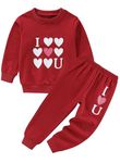 Cute Baby Toddler Girl Clothes Long Sleeves Shirt and Pants Outfit Heart Print Pullover Sweatpants Kids Set(RedLove,130,12032b)