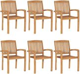 vidaXL 6X Solid Teak Wood Stacking Garden Chairs Outdoor Seating Furniture Patio Garden Terrace Backyard Stackable Dining Armchairs Brown