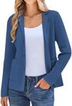Women's Fashion Long Sleeve Blazer Dressy Casual V Neck Work Office Blazers Blue L