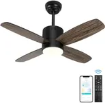 Ohniyou 38'' Ceiling Fan with Lights and Remote, Small Outdoor Ceiling Fans with Dimmable Light APP Control, DC Ceiling Fan for Covered Patio Porch(Black)