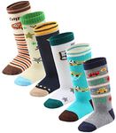 6 Pairs Toddler Boy Non Slip Grip Socks Knee High Socks Cotton, Baby Boys Anti Skid Long Socks for Kids boy (6 Pairs, 3-5 Years)