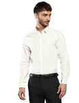 Calvin Klein Jeans Men's Solid Slim Fit Spread Collar Shirt (J319745YBI_Ivory