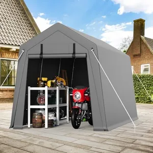 GAOMON 7'x10' Outdoor Portable Garage, Waterproof & UV-Resistant Storage Shed with 2 Roll-Up Doors, Carport Tent for Motorcycle, Bike, and Tools, Gray
