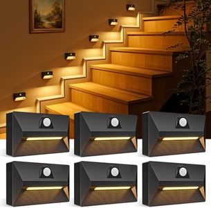 VOLISUN Motion Sensor Stair Light Rechargeable 6 Pack, Night Lights 3 Modes & 3 Color Temperatures, Magnetic Rechargeable Stick-On Lights for Stairs, Hallway, Cabinet(Black)
