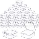 Prmape 48 Pieces Small Storage Box with Lid, 4.5 * 4.5 * 2cm Mini Rectangular Plastic Boxes, Mini Clear Bead Storage Containers, Containers with Hinged Lids for Bead Pill Candy Jewellery Craft