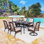 MFSTUDIO 7 Pieces Patio Dining Furniture Set with 60" Metal Rectangular Table Set for 6 and 2 Swivel Chairs & 4 Dining Chairs, Outdoor Patio Table and Metal Chairs Dining Set for 6