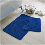 GC GAVENO CAVAILIA Bath Mat 2 Piece | Water Absorbent & Quick Drying Toilet Rugs with Non Slip Backing Machine Washable Mats Royal Blue | (50x80cm,50x40cm)