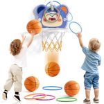 TEMI 2 in1 Electronic Scoreboard Basketball Hoop Set with Ring Toss for Toddlers Ages 2 3 4 Years, Mini Basketball Sport Game with 4 Balls, Gifts for 3 4 5 6 Year Old Boys