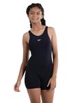 Speedo Girl's Endurance+ High Chlorine Resistance UPF 40+ Sun Protection Essential Legsuit Swimwear - True Navy & Sweet Purple