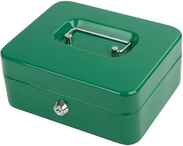 Sgorlds Medium Large Locking Cash Box with Removable Coin Tray, Portable Safe Metal Money Box with Key Lock,Petty Small Money Organizer for Cash with Double Layer & 2 Keys, 7.87"x 6.30"x 3.54", Green