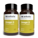 HealthKart hk vitals Omega 3 Fish Oil Supplement (60 Capsules Each, Pack of 2) | 1000mg Omega 3 with 180mg EPA and 120mg DHA | For Brain, Heart, and Joints Health