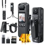 Z11 4K Body Camera with Audio and Video Recording, 128GB Small Body Cam with 180° Rotating Lens, 6HR Battery & Night Vision, Wearable Camera for Pet, Home, Office, Security Police Law Enforcement