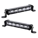 OLS 2pc 7 Ultra-Slim Single Row Off Road CREE LED Light Bar [1530lm] [18W] [IP68 Waterproof] [12V - 24V] Fog / Driving / Work Lights for Trucks ATV Cars - 60 Degrees Flood Light