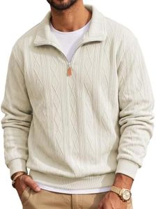 JMIERR Mens Tall Big Size Quarter Zip Sweater, 3XL, Apricot