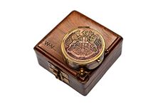 World Of Vintage Antique Brass Pocket Compass with Wooden Box (3. East India Company)