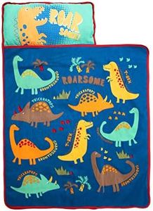 Funhouse Dinosaurs Kids Nap-Mat Set – Includes Pillow and Fleece Blanket – Great for Boys Napping During Daycare or Preschool - Fits Toddlers, Blue