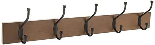 Amazon Basics Wall-Mounted Farmhouse Coat Rack, 5 Standard Hooks, Barnwood