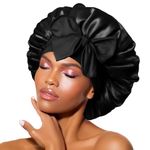 BONNET QUEEN Silk Bonnet Satin Bonnet Hair Bonnet for Sleeping Adjustable Bonnet Tie Bonnets Night Cap Sleep Cap Hair Wrap for Women Curly Hair,Black