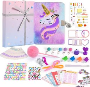 Cherry Tale DIY Journal Kit for Girls, 300+ PCS Scrapbook Kit for Girls Ages 6-14, Fluffy Unicorn Lockable Diary with Keys, Stickers and Markers, 6 7 8 9 10 11 12 13 14 Year Old Girl Birthday Gift