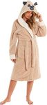 KATE MORGAN Ladies Soft & Cosy Hooded Dressing Gown (Large, Taupe Pug)