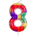 Colorful Building Block Number 8 Candle 8th Birthday Candle Candy Bricks Happy 8th Birthday Cake Candles Cake Topper for Boys Girls Kids Birthday Party Decorations Reunions Theme Party Supplies