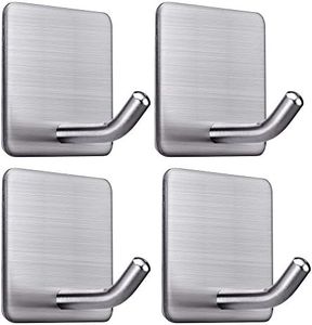 FOTYRIG Heavy Duty Adhesive Towel Hooks Stick on Towel Hanger Wall Holder Waterproof Stainless Steel Sticky Hooks for Hanging Bathroom Kitchen Home-4 Packs