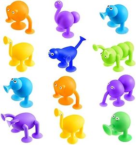 Zhanmai 12 Pieces Silicone Suction Toys Stress Toys Set Building Blocks Suction Animal Shape Sucker Toys Multi Color for Stress Release, Family Parent Interactive Game Bath (Zhanmai-Suction Toy-07)