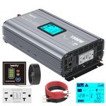 Pure Sine Wave 1500W Power Inverter DC 12V to AC 110V 120V with Dual GFCI Sockets LCD Display Remote Controller & Dual 4.8A USB Ports LEESKY