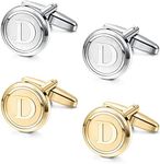 ORAZIO 2 Pairs Cufflinks for Men Stainless Steel Personalized Initial Cufflinks Silver Gold Engraved Cuff Links Alphabet Letter A-Z with Gift Box for Father Husband, Stainless Steel, cubic-zirconia