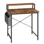 VASAGLE Computer Desk with Monitor Riser, Fabric Pouch, X-Bar Reinforcement Bars, Adjustable Legs, 55 x 80 x 90.5 cm, Industrial Style, Rustic Brown and Black LWD080B01