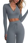 JN JANPRINT Gym Set for Women 2 Piece Long Sleeve Workout Outfits Full Zip Cropped Top&Ribbed Leggings Set Running Yoga Clothes Suit