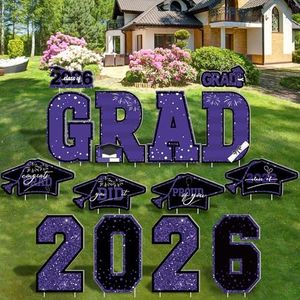 14 Pieces Graduation Yard Signs 2026, Class of 2026 Congrats Grad Yard Sign, Purple Congratulations Yard Signs with Stakes, Plastic Graduation Yard Decorations for College School GRAD Party