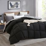 L LOVSOUL Reversible Down Alternative Comforter Twin Black/Grey All Season Duvet Insert Comforter-Corner Duvet Tabs-Double Sided&Lighweight Comforter- 68x90inches, (Twin, Black/Grey)