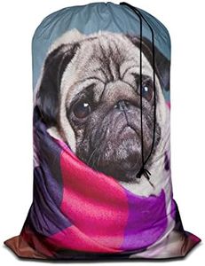 Swono Cute Pug Large Travel Laundry Bag Washable Wet Dry Bag Large Dirty Clothes Bag Puppy In The Scarf Bathing Suit Workout Bag for Gym Clothes Laundry Wet Clothes Swimming Yoga, Dog Portrait