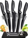Kitchen Knife Set - 7 pcs Chef Knife Set with Stainless Steel Kitchen Knives Set - Black