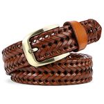 JASGOOD Men's Fashion Vintage Perforated Casual Braid-Weave Belt With Classic Buckle Brown,35"